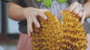 榴蓮剝好肉后，搗成泥狀。