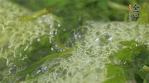 艾草葉放入煮沸的水中，加點食用堿，待變成深綠色時撈出，放入冰水中，瀝干備用。